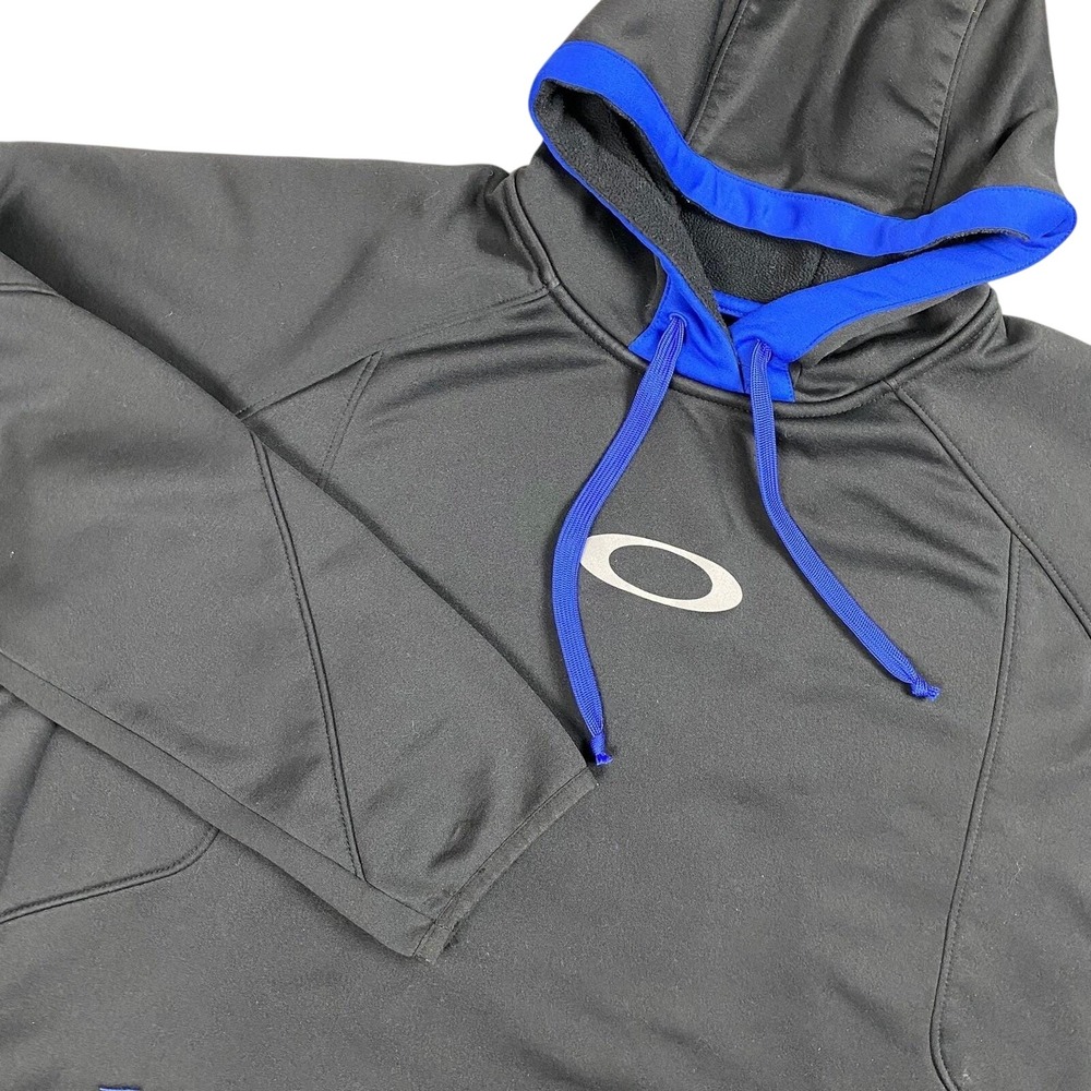 Vtg Oakley Mens Hoodie XL Black Blue Performance Fleece Pullover Y2K Logo